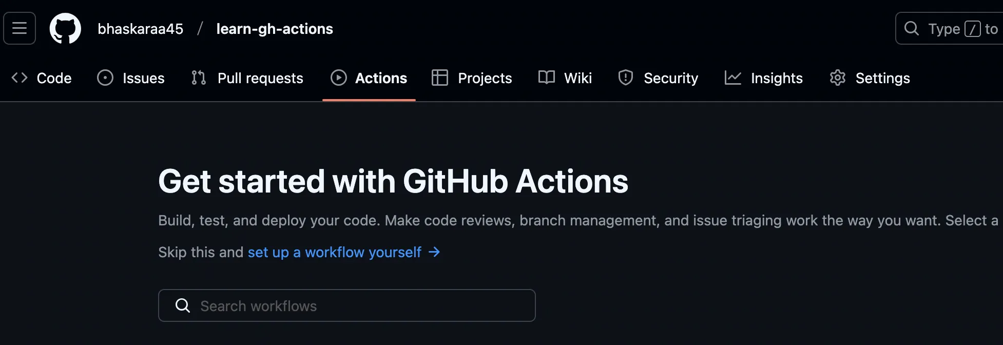 Actions tab